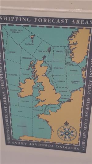 Shipping Forecast Map for Europe in a wooden Frame