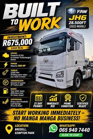 BEAST OF THE ROAD: FAW JH6 28.500FT 2022 ​THE ULTIMATE LONG-HAUL WORKHORSE IS HERE. R675,000 Cash