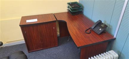 Mahogany L shape desk with a credenza