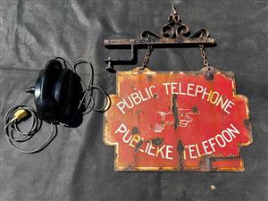 Enamel public telephone metal sign