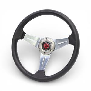 SQ Design Sport Steering Wheel - Black with Silver Aluminium Centre Spokes