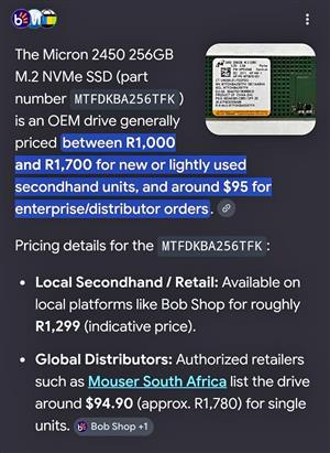 Micron 2450 256GB Nvme 2230 PCIe 4.0