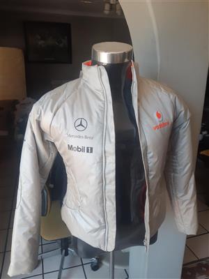 Stunning RARE Vintage Vodafone Mclaren Mercedes F1 Team Silver branded Jacket.