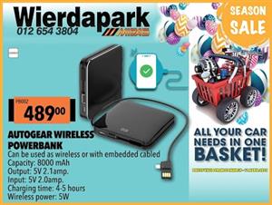 Autogear Wireless Powerbank ONLY R489 at Wierdapark Midas! 