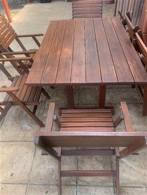 PATIO SET (WOOD) WITH 6 CHAIRS