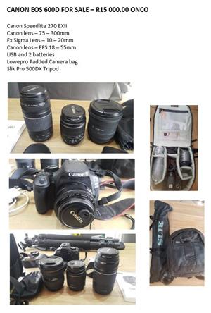 Canon EOS 600D with Lenses, Tripod and accessories 
