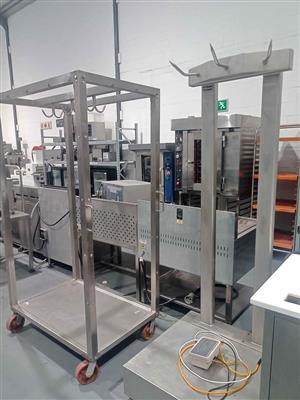 Meat hanging trolley and scale