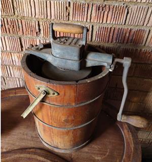 Antique Husqvarna hand crank ice cream maker manufactured in Sweden