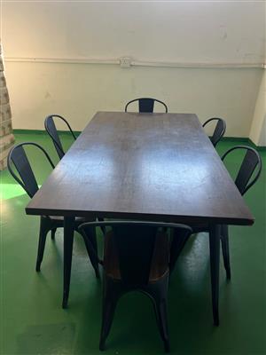  Acacia Solid wood  Dinning Table with 6 Chairs on Steel Legs