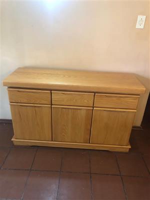 Oak buffet with 4 chairs and dining room table set 