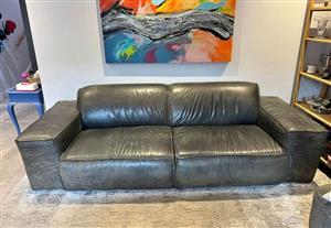 3 seater black leather couch 