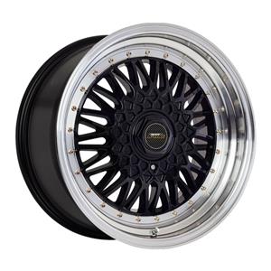 17″ A-Line Villain 5/100 & 5/114 Black Machine Lip Alloy Wheels with gold Rivets