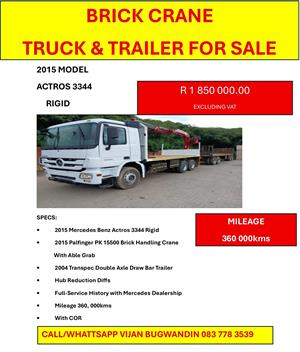 BRICK CRANE TRUCK & TRAILER FOR SALE