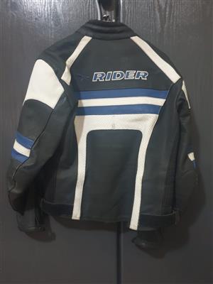 Black/Blue/White Rider Leather Bike Jacket