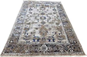 Contemporary Distressed Oushak Area Rug – Earthy Sand & Slate Blue (160cm x 230cm)