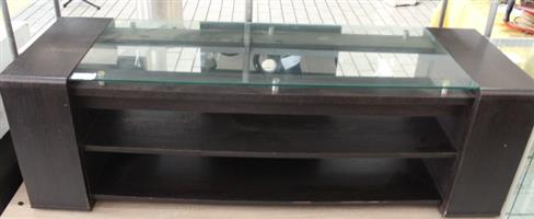 DARK BROWN GLASS TOP PLASMA STAND (S067347A)
