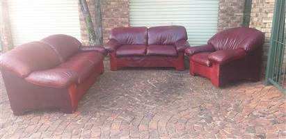 3 piece ,red leather couches 