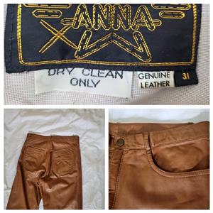 Vintage "ANNA" Genuine Leather Pants - Ultra Soft Cognac Brown (Size 31)