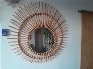 90cm Rattan peacock shape mirror. Made in Amsterdam