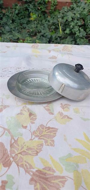 1950s lidded aluminum butter or cheese dish 