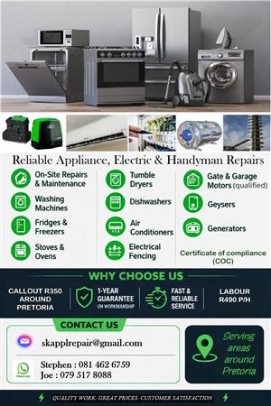 Reliable appliance, electrical and handyman repairs 