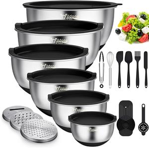 Stainless Steel Non-slip Silicone Bottom Mixing Bowl with Seal Cover Baking Set
