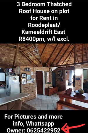 3 Bedroom Thatched Roof House for Rent In Roodeplaat/ Kameeldrift East