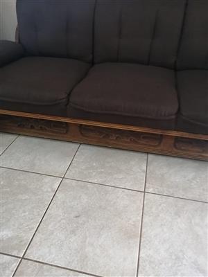 Lounge suite newly upholstered wooden set 4 piece 7 seated neg. Contact me