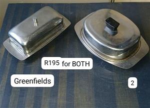 stainless steel butter dishes x2