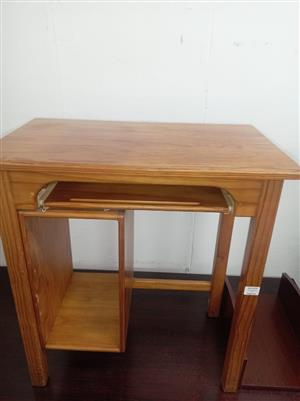 Pine mini computer desk with pull out tray and tower box
