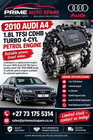 2010 Audi A4 1.8 TFSI CDHB Turbo Petrol Engine.