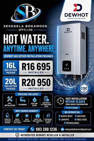 Gas geyser supply and installation