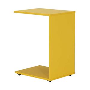 C-Shaped Side Table with Swivel Recessed Wheel - Yellow
