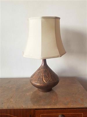 Mid-century modern brutalist table lamp with beautiful lamp shade
