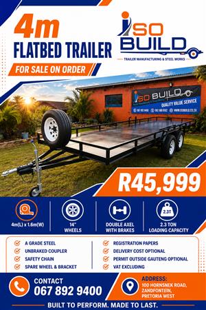 4m Flatbed Trailer for sale on order