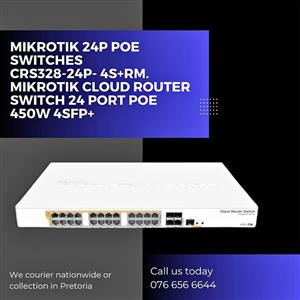 MIKROTIK 24P POE SWITCHES CRS328-24P- 4S+RM. MIKROTIK CLOUD ROUTER SWITCH 24 PORT POE 450W 4SFP+
