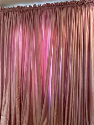 2 beautiful large pink crushed taffeta lined curtains in great condition