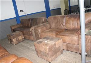 4 PIECE BROWN LEATHER LOUNGE SUITE S065306A