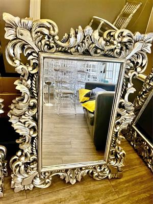 Large silver framed mirror