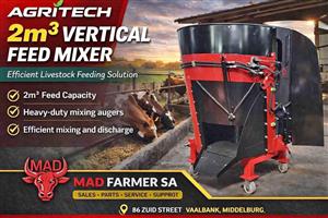 New Agritech 2m³ vertical feed mixers for sale at Mad Farmer SA