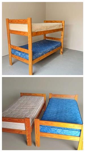  SOLID WOOD BUNK BEDS / SINGLE BEDS – MATTRESSES INCLUDED 