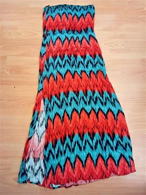 Dress strapless size 36 Tango  colorful bohemian bandeau maxi dress vibrant zigzag chevron pattern