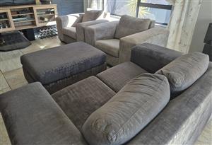  Lounge suite. 2 tone grey 1 x 2 seater ottoman and 2 chairs 