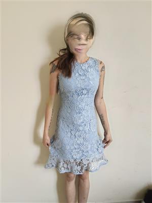 Kelso Petite Size 10 baby blue knee high dress, with baby blue floral lace 