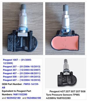 Peugeot TPMS tyre pressure monitor sensors 