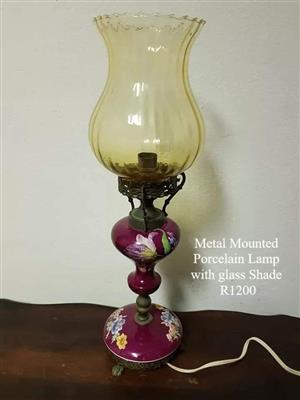Metal Mounted Porcelain Lamp With Glass Shade