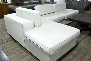 WHITE LEATHER L SHAPE COUCH S066546A