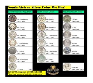 We buy all old South-African Silver coins. See Description Box for more informat