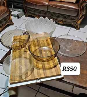 Mix glass bowls and platter dish