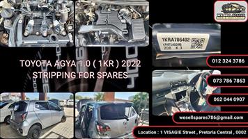 TOYOTA AGYA 1.0 1KR 2022 STRIPPING FOR SPARES 